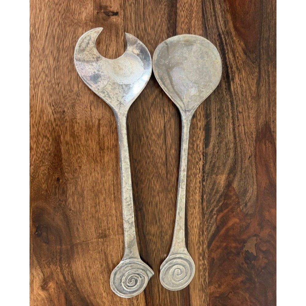 Vintage Set Of 2 Swirl Handle Salad Serving Utensils 12” Mariposa